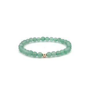 Aventurine Gemstone Beaded Stretch Bracelet with 14K Gold Accent Bead Handmade
